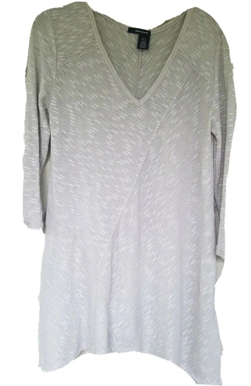 DKNY Sweater Women's Size Medium Light Weight Beige Tunic 3/4 Sleeves